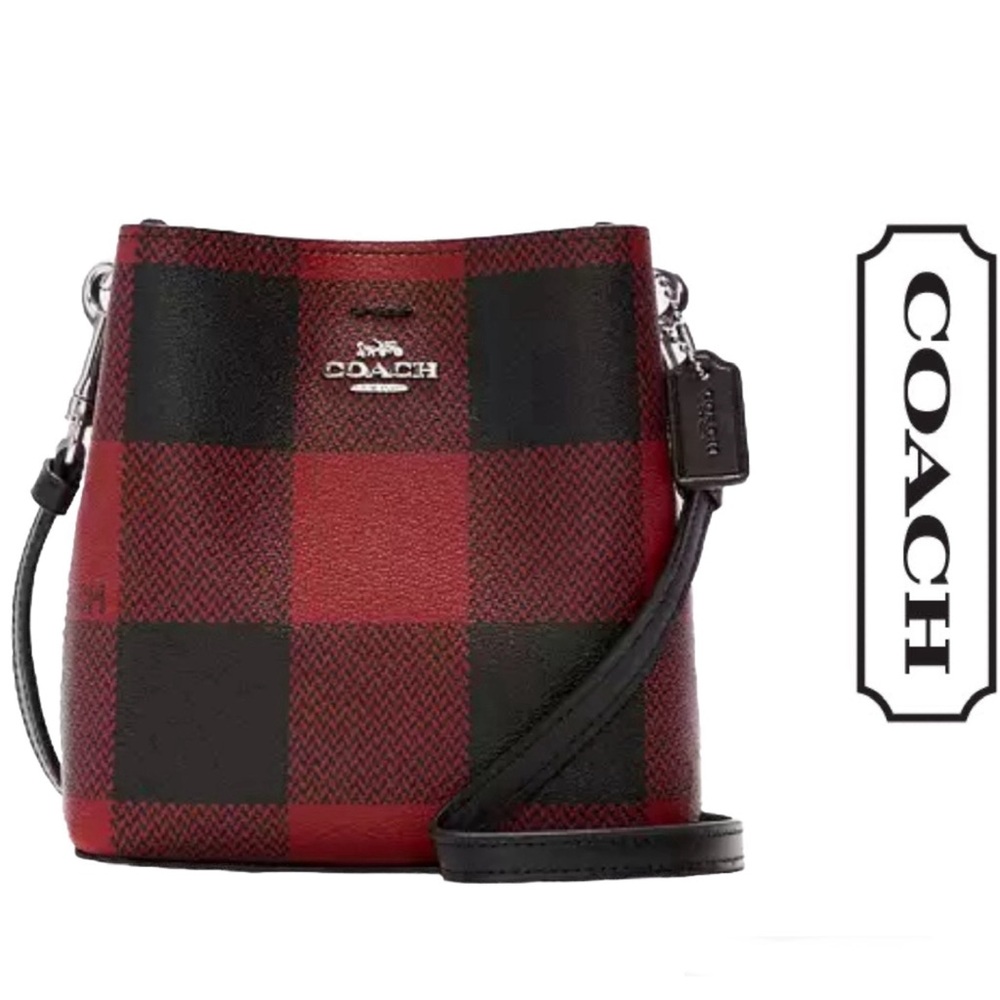 COACH Mini Town Bucket Bag With Buffalo Plaid Print NWOT